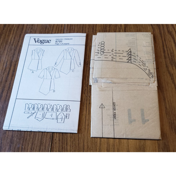 Vogue Pattern #V8791 Easy Sizes 8-16 Semi-fitted, Mock Wrap, Pullover Top Tunic - Picture 6 of 6